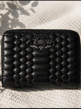 Zadig & Voltaire Quilted Black Leather Zip Wallet with Silver Logo